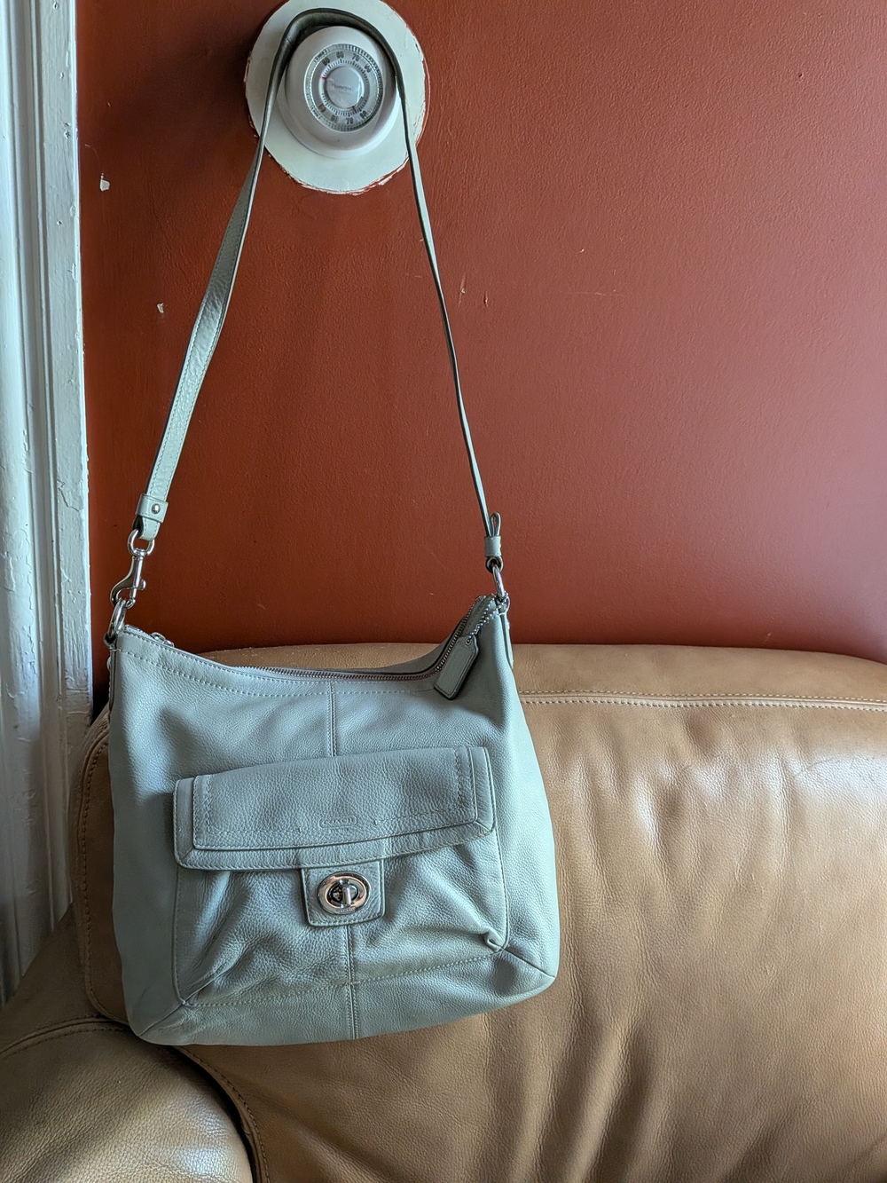 Coach Light Mint Leather Turnlock Shoulder Bag